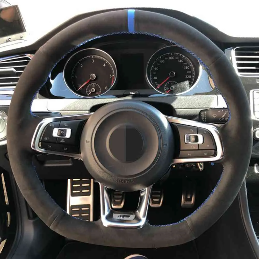Bilträhjulskåpa Svart äkta lädermassa för 7 Golf R MK7 VW POLO GTI SCIROCCO 2015 2016