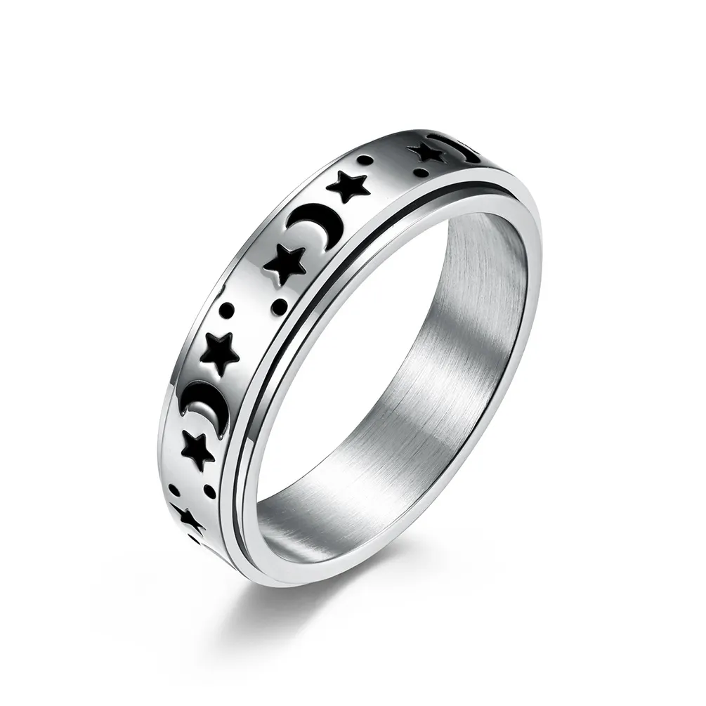 6mm rostfritt stål månstjärna spinner band ring utsökta svarta emaljringar för kvinnor mens bröllopsfest engagemang smycken gåva8694969