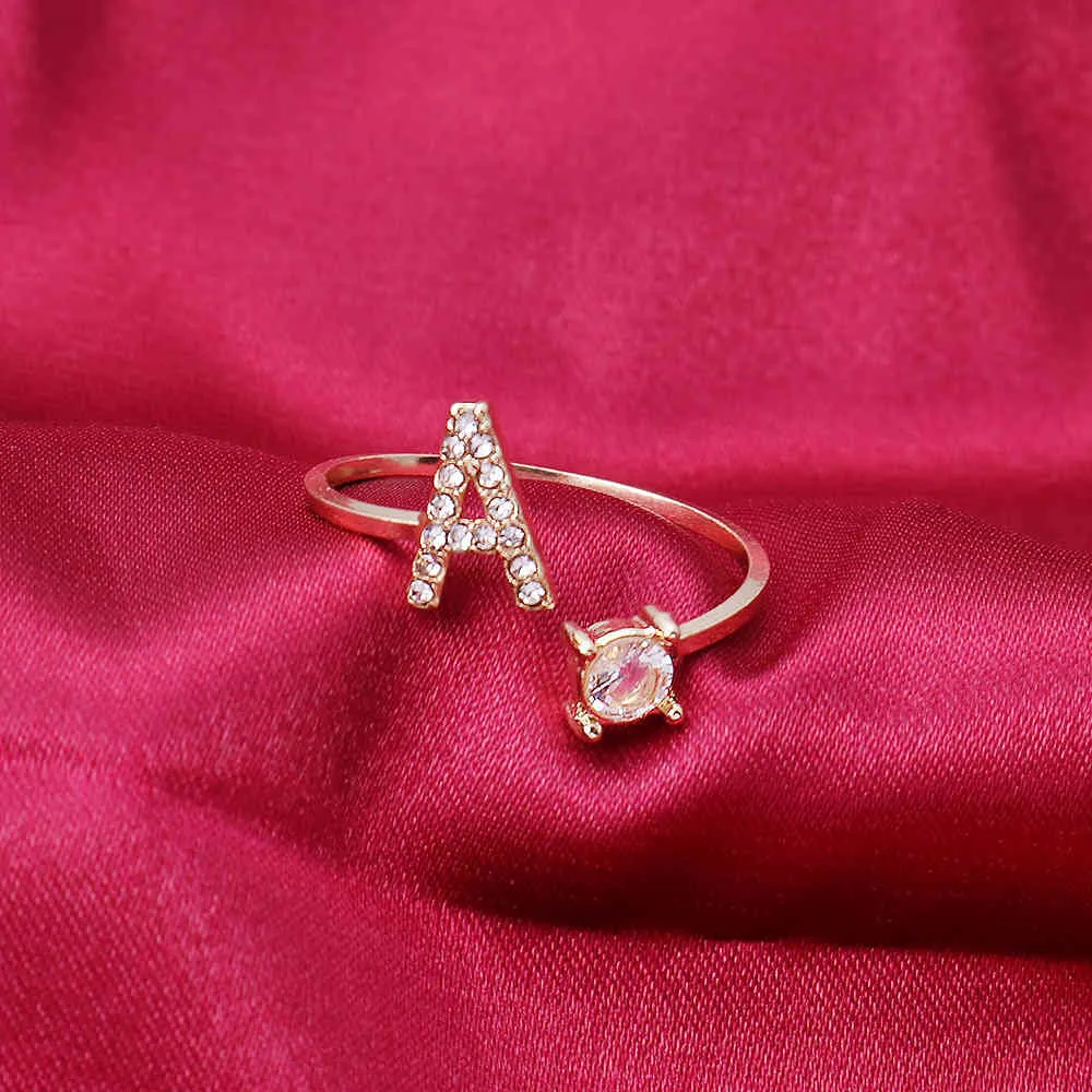 A-Z lettre couleur or métal ouverture réglable Couple anneaux initiales nom Alphabet femme créative doigt à la mode bijoux de fête