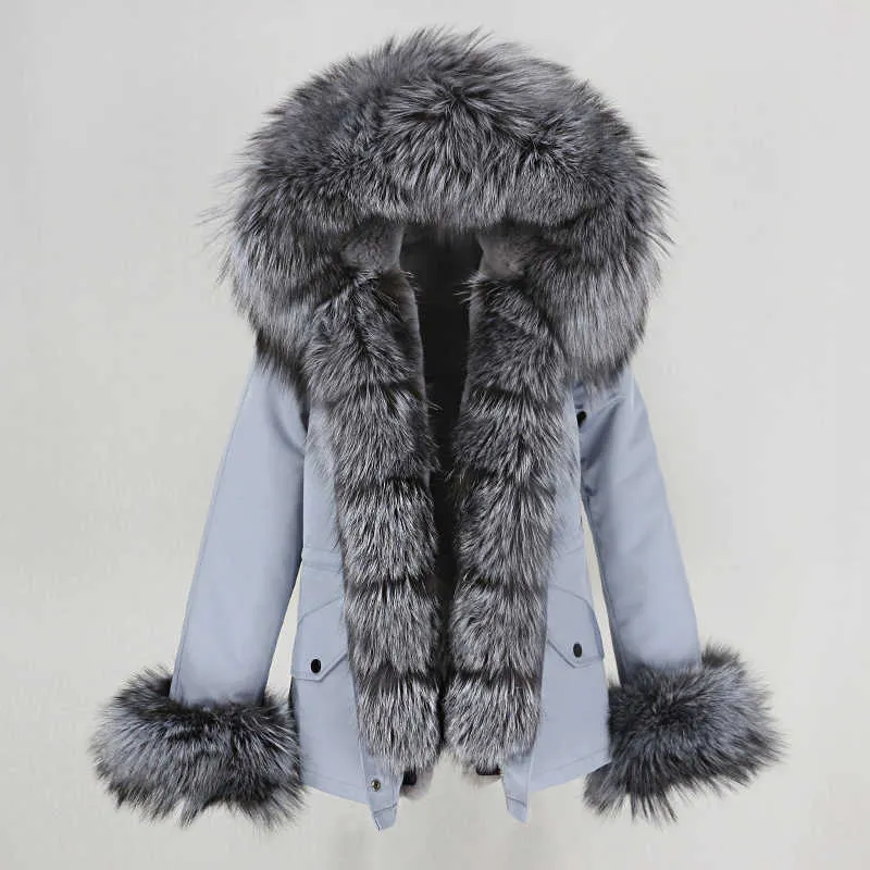 OFTBUY Waterproof Short Parka Winter Jacket Women Real Fur Coat Natural Fur Collar Hood Warm Streetwear Detachable 211019