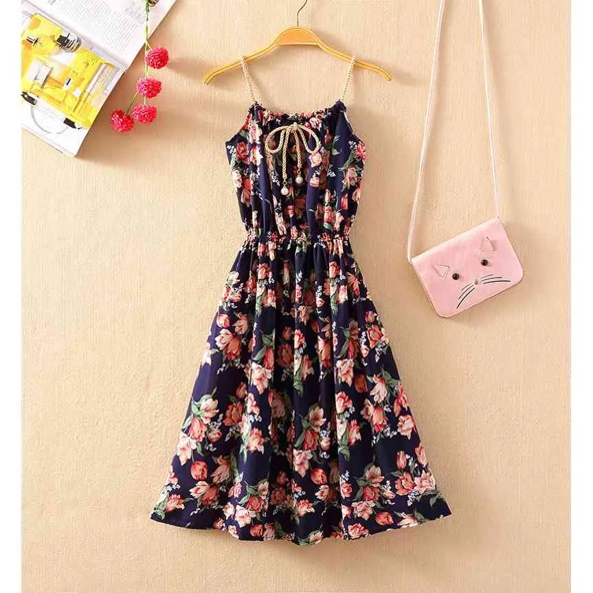 Femmes Spaghetti Strap Dress Été Femme Imprimer Floral Vintage Sans Manches A-ligne Bohème Plage Gilet Robes Longues 210514