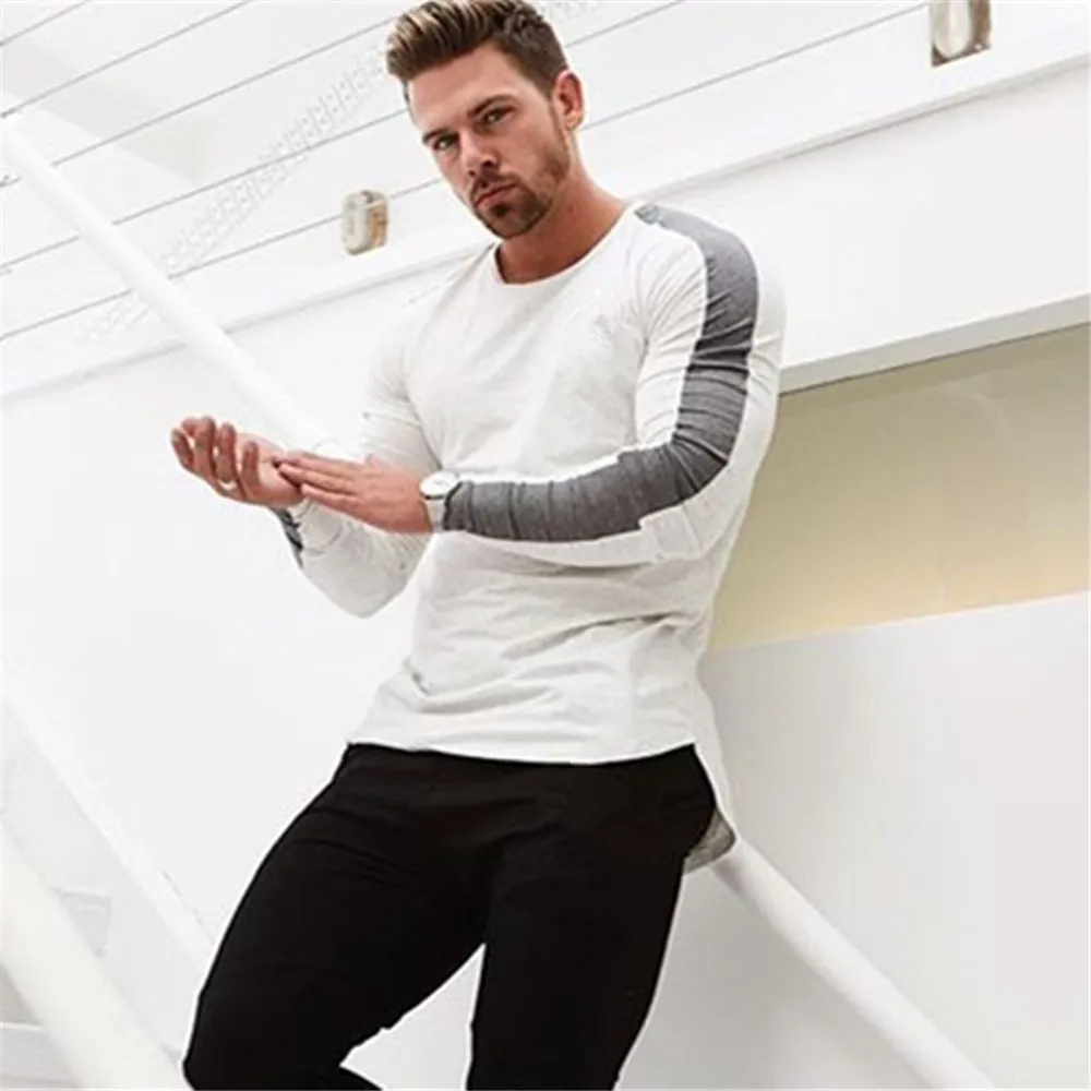Casual Long sleeve T-shirt Men Fitness Cotton t shirt Male Gym Workout Skinny Tee shirt Tops Spring New Running Sport Clothing Y0322