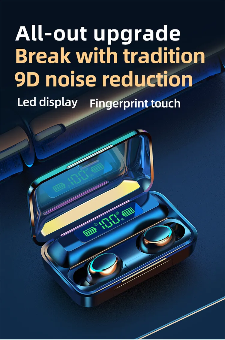 Kablosuz Kulaklıklar Cep Telefonu Kulaklık LED Işık TWS HiFi Spor Kulaklık Mic ile 2000AHM Şarj Kutusu Mini TWS 5.0 Kulaklıklar