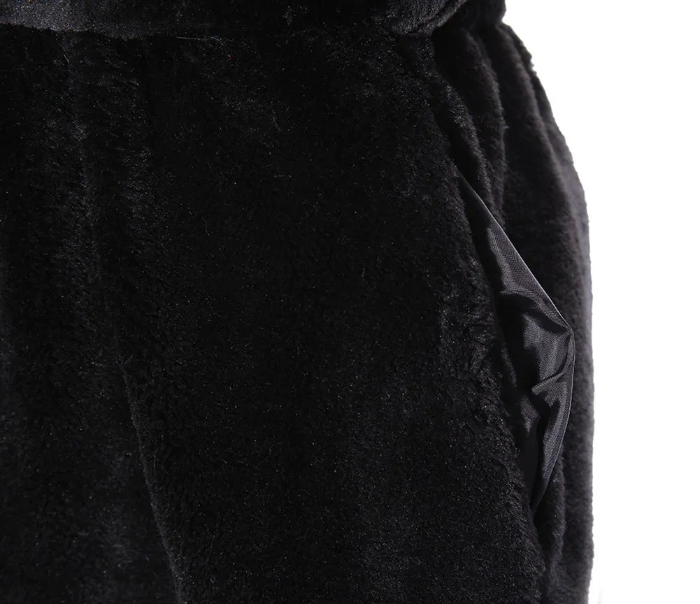 長いフード付きミンクファーコート女性秋の冬の温かい毛皮コートベルトウーマンブラックカジュアルルーズフェイクファーオーバーコートレディースジャケット1620947