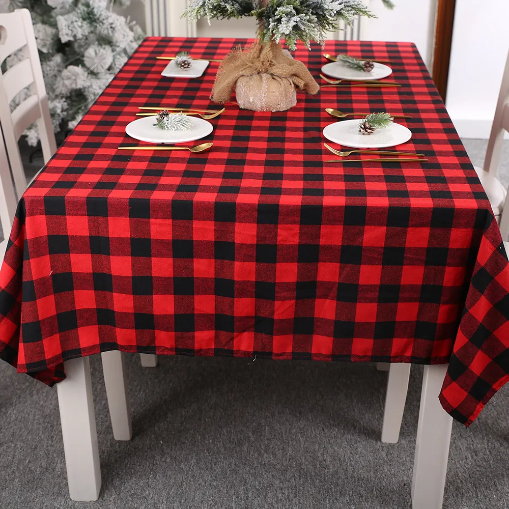 Jul dekorationstabil tyg röd och svart rutig bordsduk hem atmosfär layout bordmatta