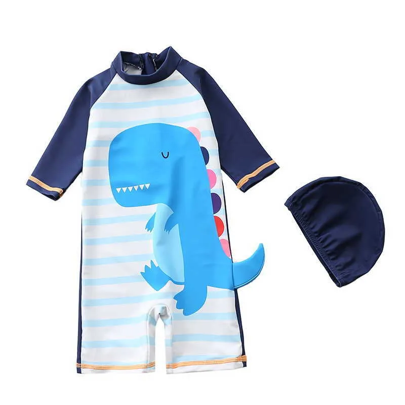Zomer Baby Jongens Badmode 2-PCs Sets Cartoon Dinosaurus Whale Octopus + Badkap Zwempak Kinderkleding E1050 210610