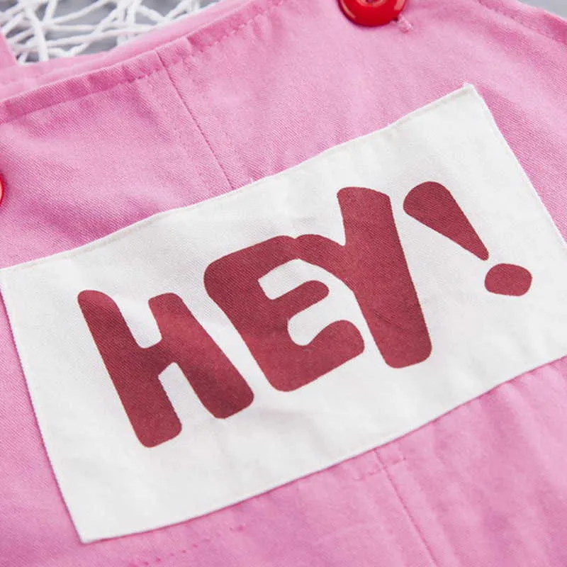 Bear líder meninos meninas casuais vestuário conjuntos moda bebê t-shirt listrado e calças suspensas roupas roupas de verão 1-4Y 210708