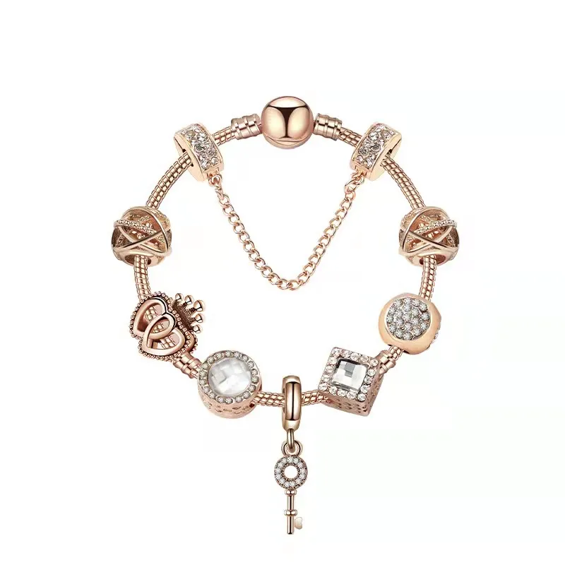 18 19 20 cm Magic Charm Perlen Rose Gold Stränge Multi -Strang -Perlenarmband 925 Silberschleppkette Schlüsselanhänger als DIY Jew187J