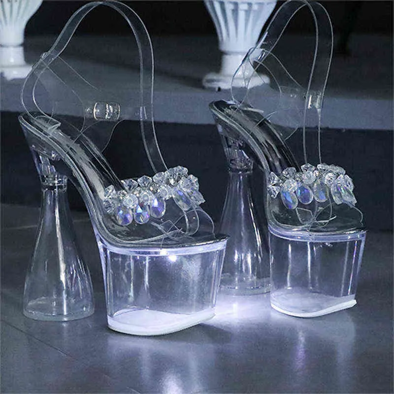 Сандалии на высоком каблуке сандалии сияние ботинки женские дизайн каблук ночной клуб полюс Danicng модные сандалии новый кристалл 220309