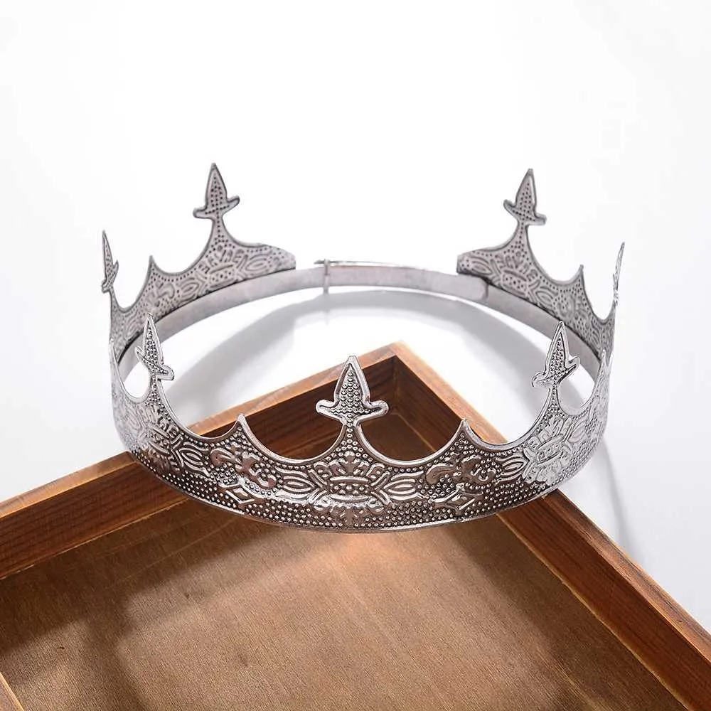 Antieke zilveren koning Crown Heren Crown voor Prom Party Decorations Royal Medieval Crown Costume Accessoires Tiara Prom Party Hats X0726