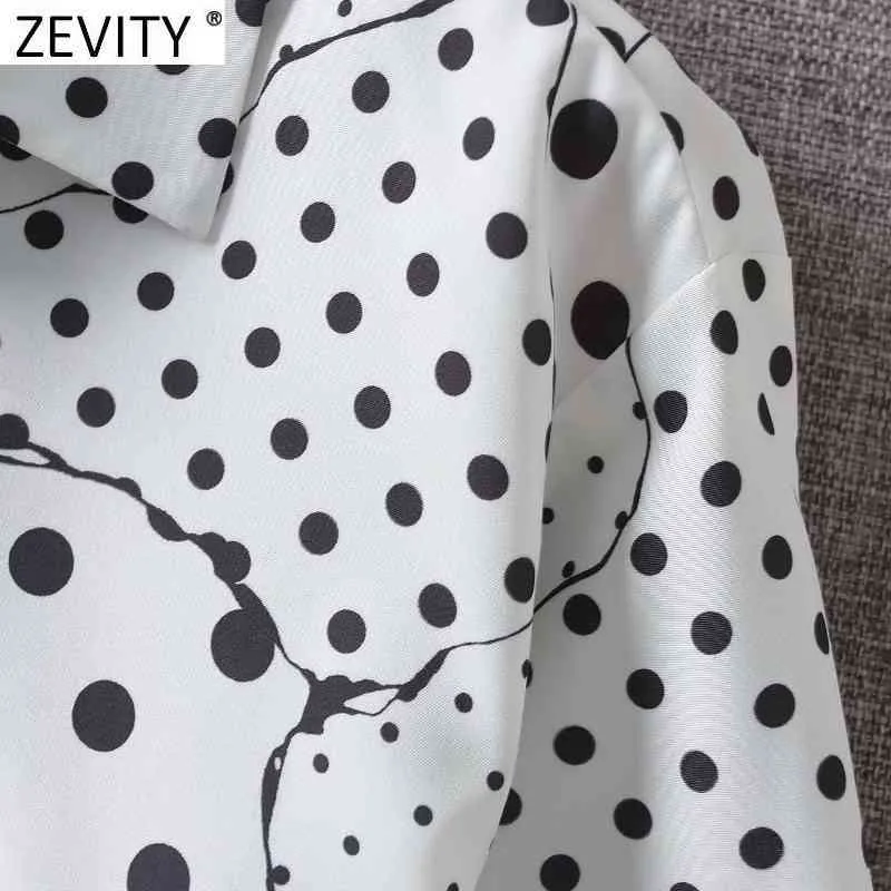 Mujeres Vintage Polka Dots Patchwork Print Casual Smock Blusa Office Lady Turn Down Collar Camisas Chic Blusas Tops LS7517 210416