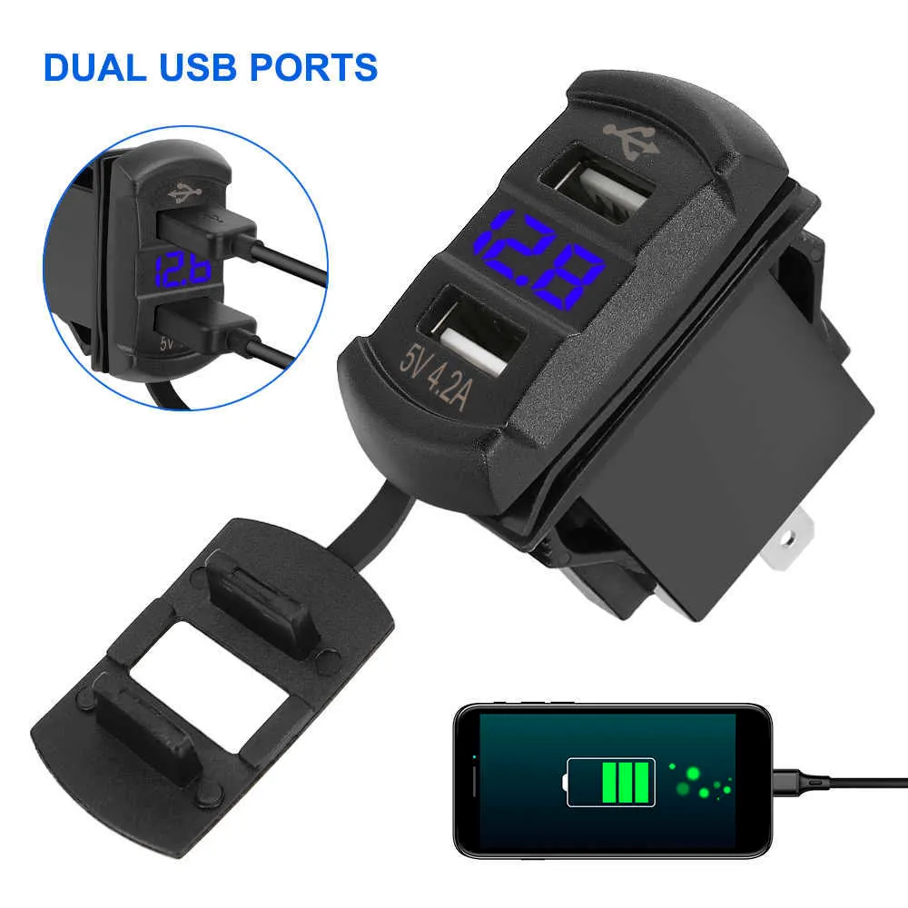 Cargador de teléfono Universal a prueba de polvo 5V 4.2A pantalla Digital adaptador automático puertos USB duales coche para RV Camper avans