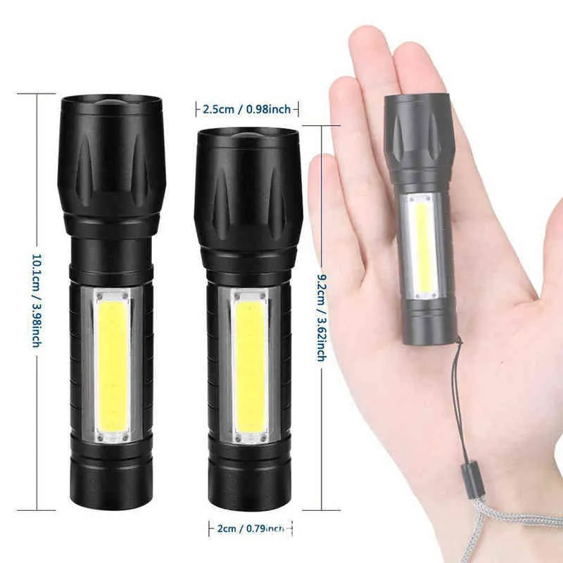 Taşınabilir Şarj Edilebilir Zoom LED El Feneri XP-G Q5 Flash Flashlight Fener 3 Aydınlatma Modları Kamp Işık Mini LED Fence J220713