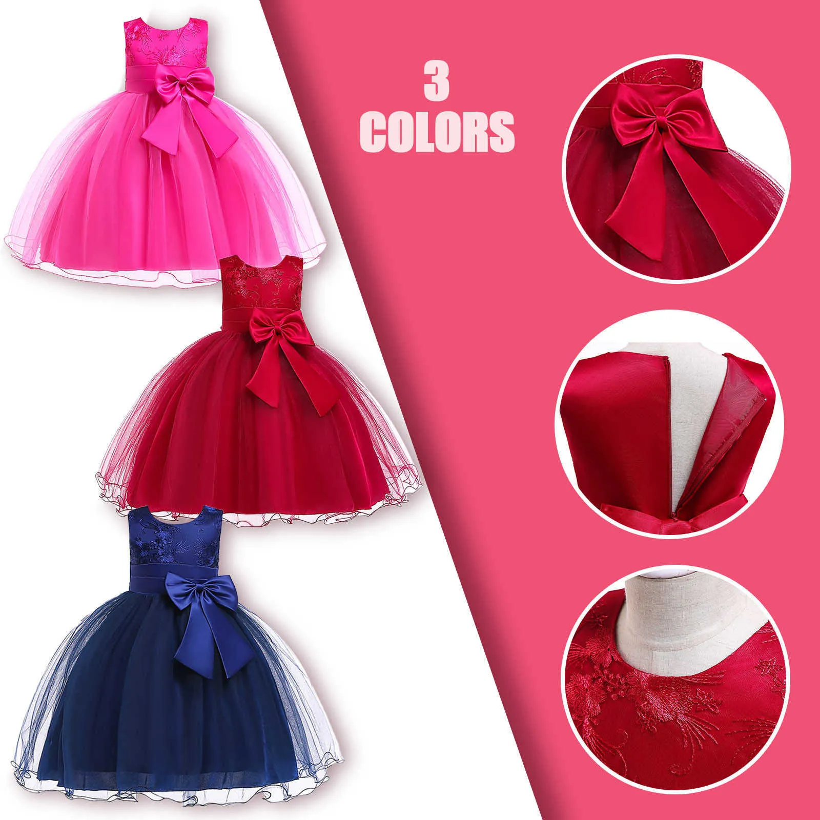 Robe fille enfant en bas âge filles net fil broderie bowknot robe de fête d'anniversaire enfants robes mignonnes robe fille été fille vêtements 2021 Q0716