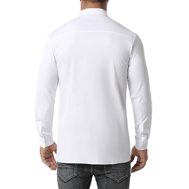 Elegante camicia bianca con ricamo irregolare Camicia da uomo casual a maniche lunghe slim fit Camicie da uomo feste di nozze Camicia sociale da uomo S-2XL 210522