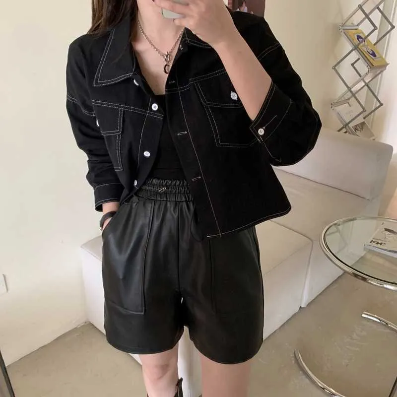 Preppy Style Stylish Women Retro Slim Office Lady High Waist Solid Kort Vintage Tjejer Coats Streetwear Toppar 210525