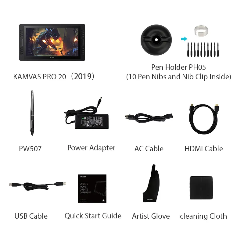 KAMVAS Pro 20 2019 Version With Tilt Graphics Tablet Monitor 8192 Leverls Pressure Sensitivity Pen Display Drawing Tablets