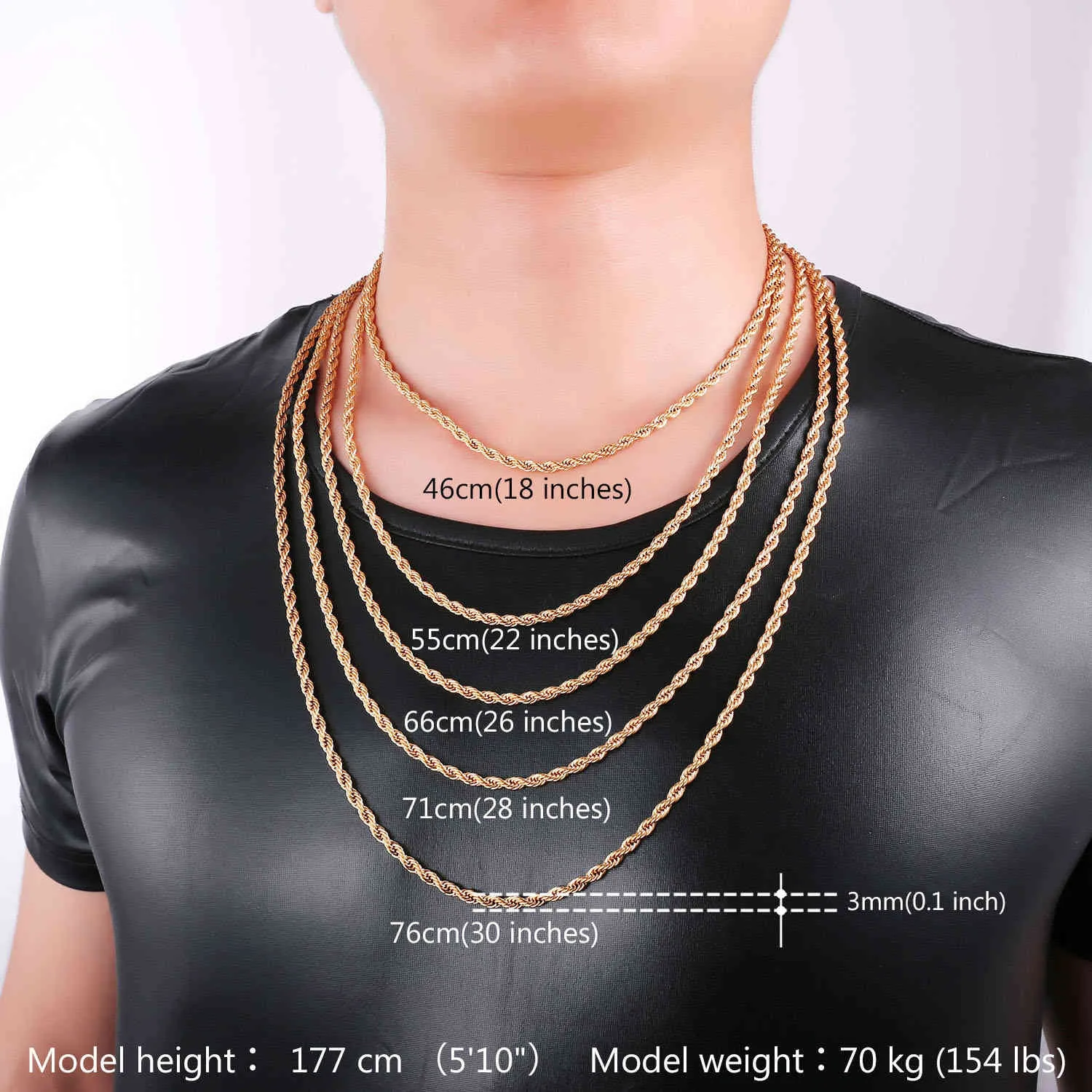 3mm 6mm 9mm Chaîne Collier 18K Or Jaune Plaqué En Acier Inoxydable 316L Haute Qualité Noir Pistolet Pâté Hip Hop Bijoux Pour Hommes Mode Fête