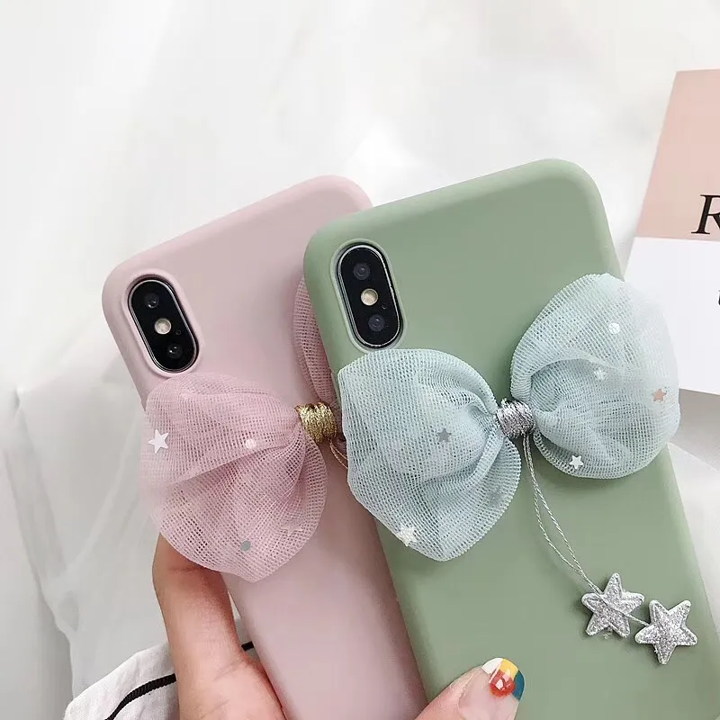 Cute Star Bow Hanger Silicone Pink Case voor iPhone 12 11 Promax x XR Max 6s 7 8 Plus voor Samsung S21 S20 S10 Note20 Ultra Candy Cover