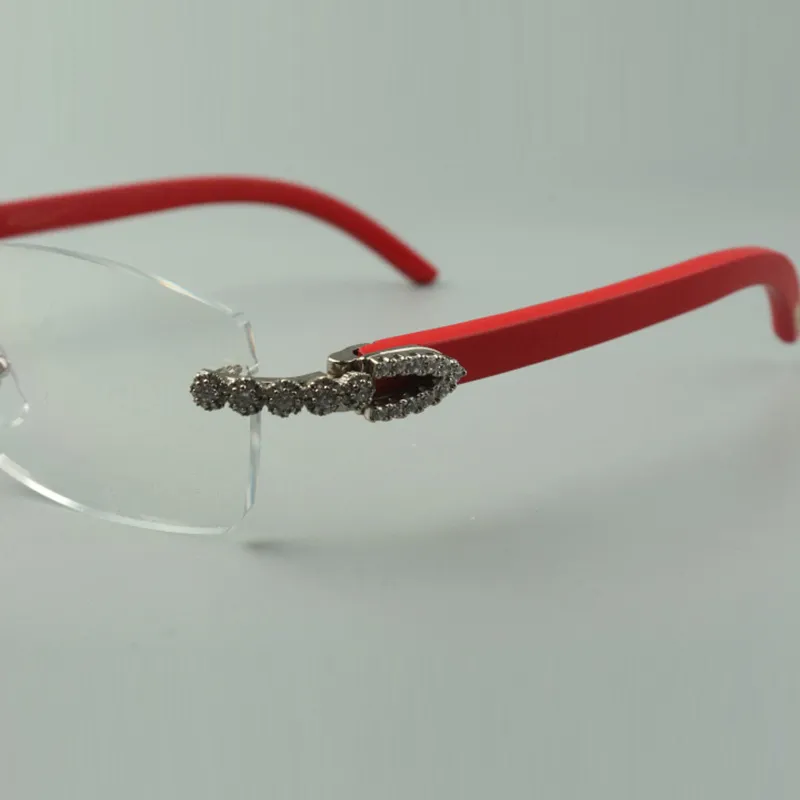 Óculos de designer bouquet diamante Armações 3524012 com hastes de madeira vermelha e lente de 56 mm224e