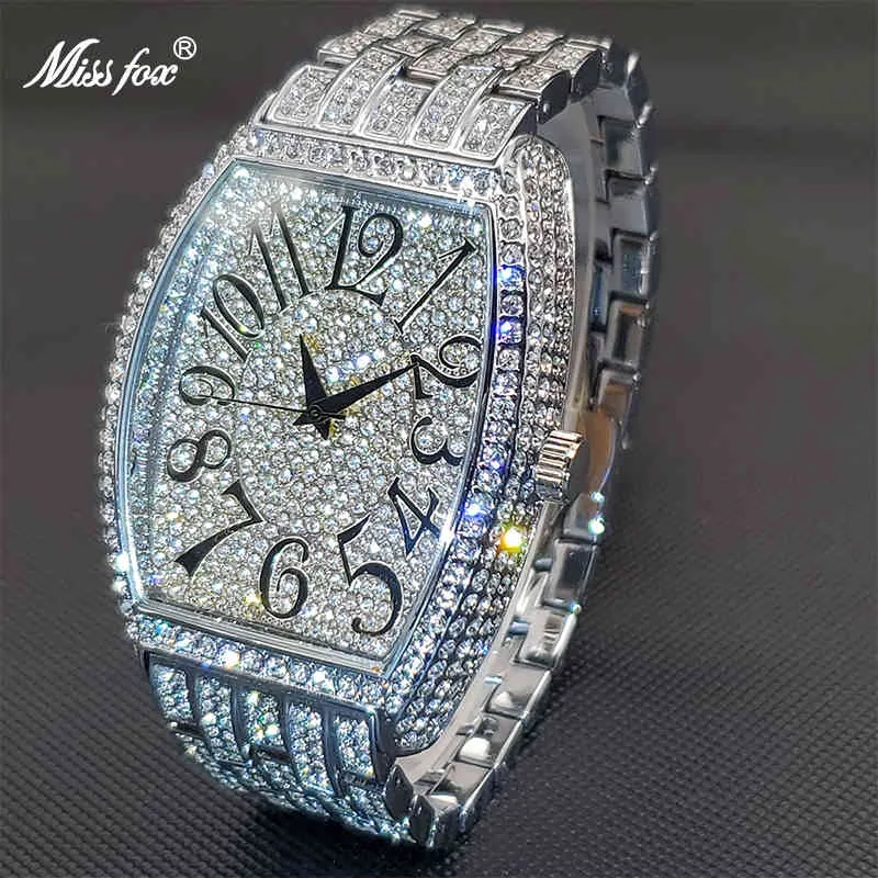 Reloj Hip Hop Con Diamantes Missfox 인기 브랜드 18K Gold Geneva Diamond Watch Relogio Masculino Prova Dagua Original