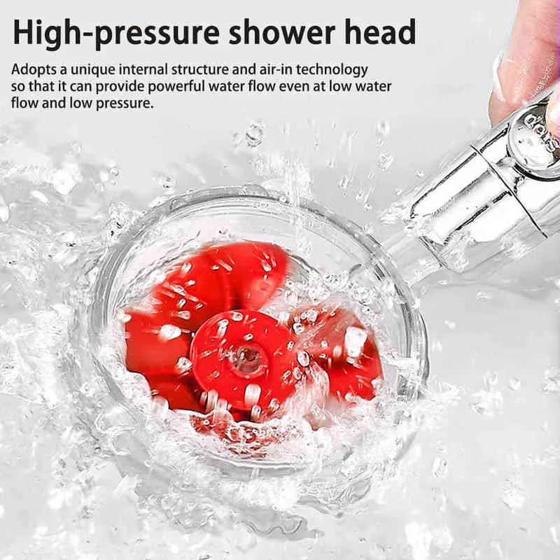 Водосберегающий душ для душа Высокое давление Турбонастальная ванная комната 360 градусов Вращающиеся дождевой душевой головкой с фильтром Массаж под давлением H1209
