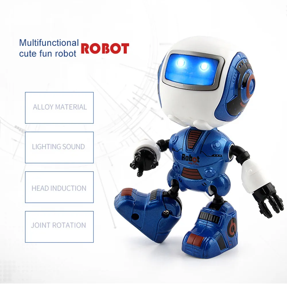 SMART MINI ROBOT Söt legering Robot Belysning Voice Intelligens Induktion Joint Rotation Toys For Boys Birthday Present94658993598695