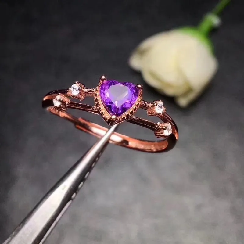 Pierścienie klastra naturalny pierścień ametyst dla kobiet fioletowy kryształowy serc kształt 14K Rose Gold Jewelry Diamond Anniversary Giversar
