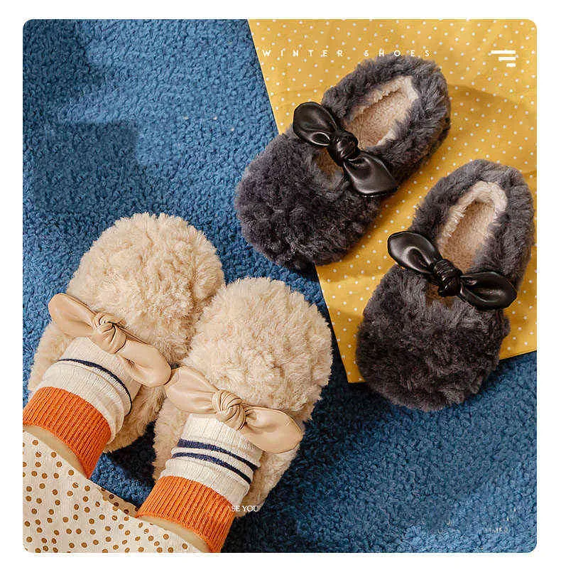 Kapcie dziecięce do malucha dziewczyny buty kryte futro bawełniane flip flop ciepłe zimowe dom dzieci scm004 211119