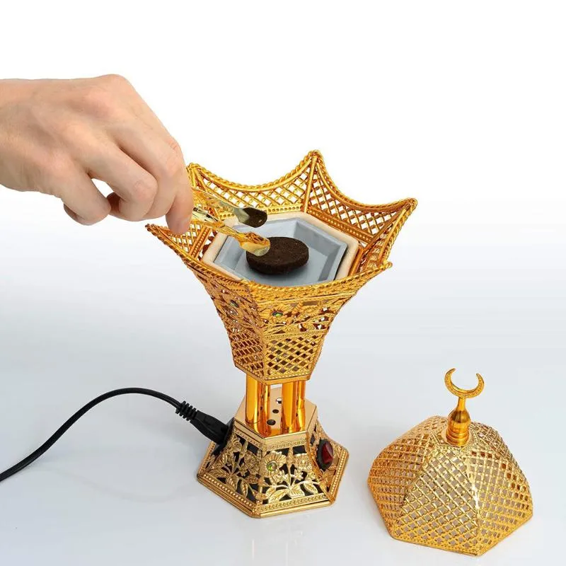 Brûleur d'encens électrique arabe avec chargeur, brûleurs Bakhoor portables avec minuterie réglable, lampes de parfum pour décoration de maison du Ramadan 266K