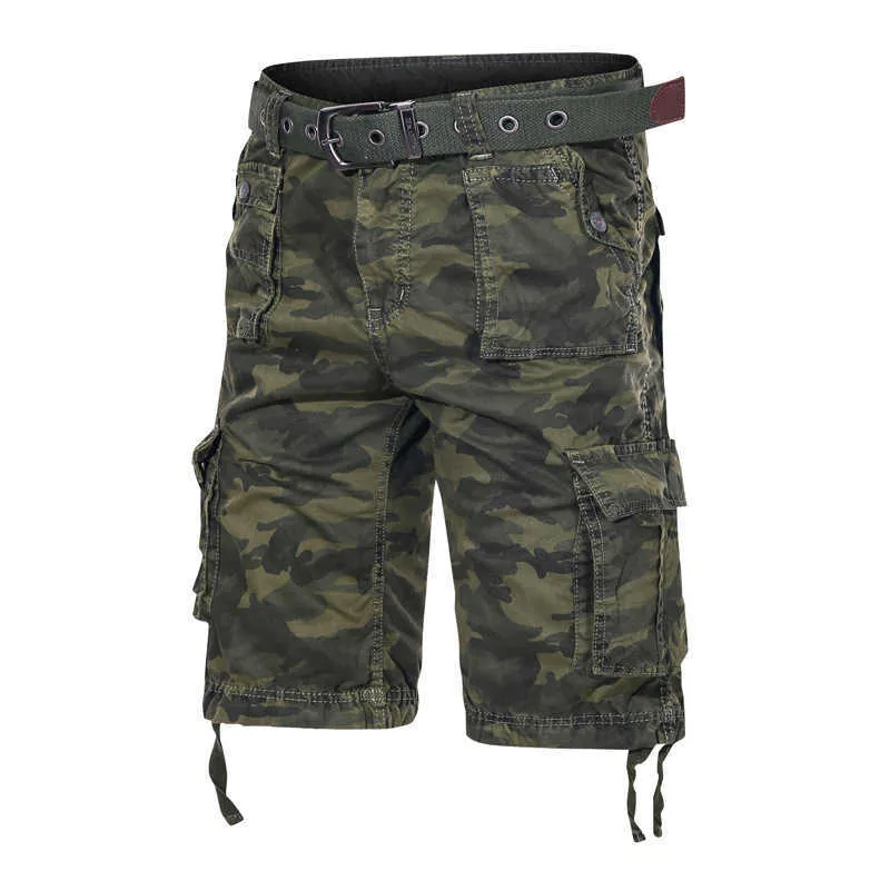 Carga Shorts Homens Summer Creeces Bolso Army Army Camo Bermuda Masculino Joelho Do Joelho Algodão Homens Militar Roupas Camuflagem Shorts 210720