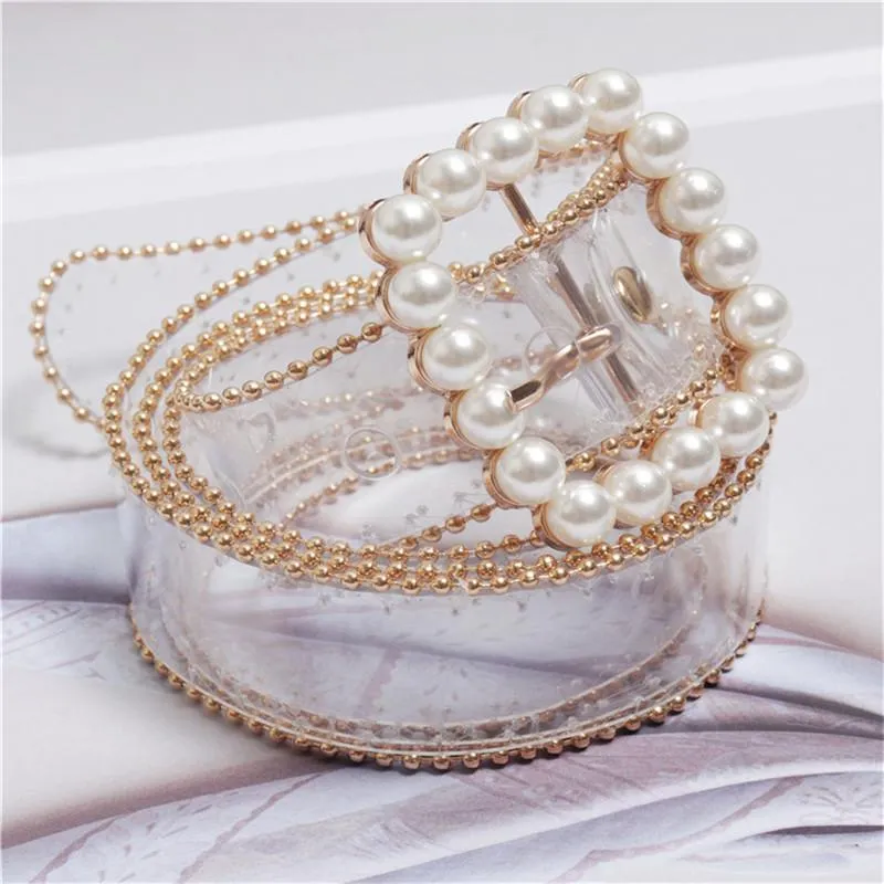 Pasy moda przezroczysty pasek pasa dla kobiet 2021 przezroczysty biały perłowa perł