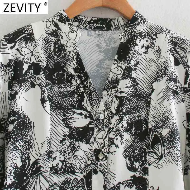 Women Vintage V Neck Ink Painting Butterfly Printing Casual Shirt Dress Female Chic Pleat Ruffles Vestido DS4751 210420