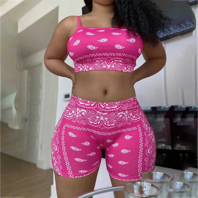 Graphic Bandana Tracksuit Set Women Printed Casual Sport Cute Sexy Club Outfits for Women Matching Sets Top Sets 210721