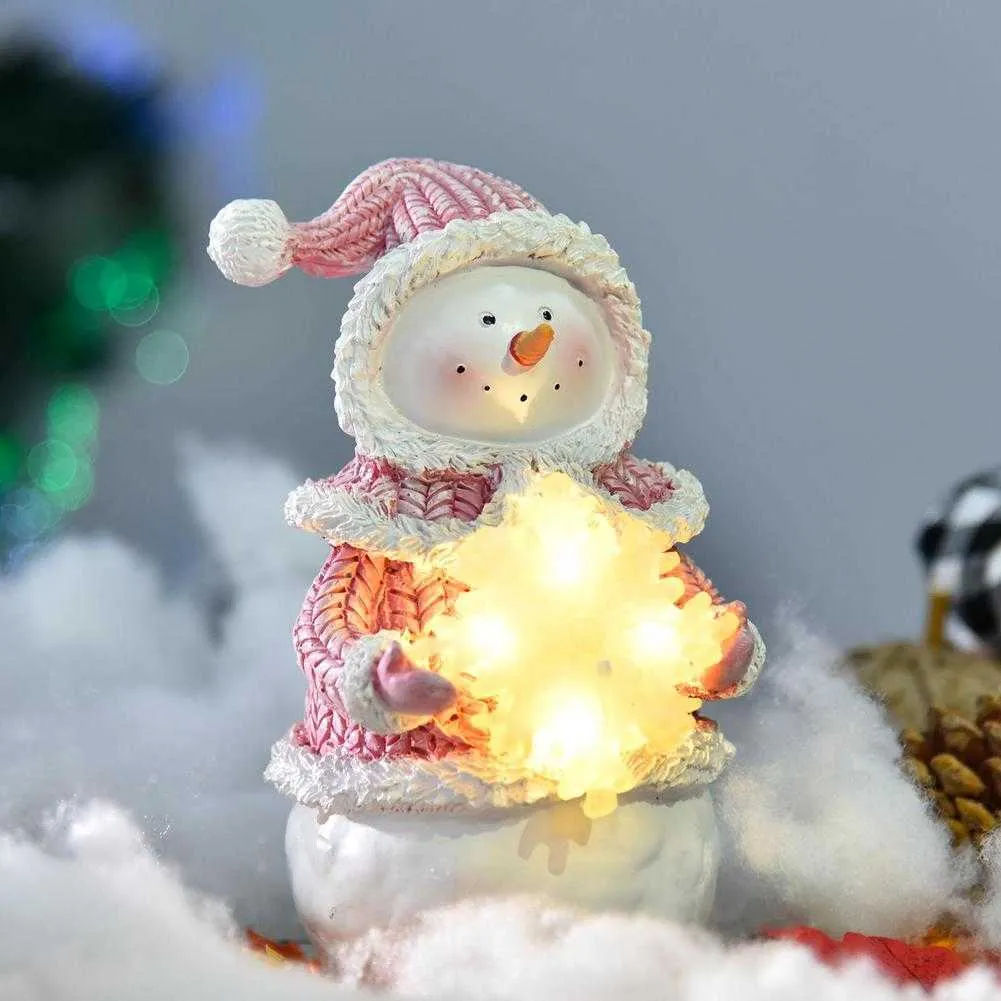 Розовый Рождественский Снеговик Санта-Клаус Статуэтка с светодиодными праздниками Свет Рождественские Украшения 2022 Новогодний Декор Домашняя комната Орнамент H1020