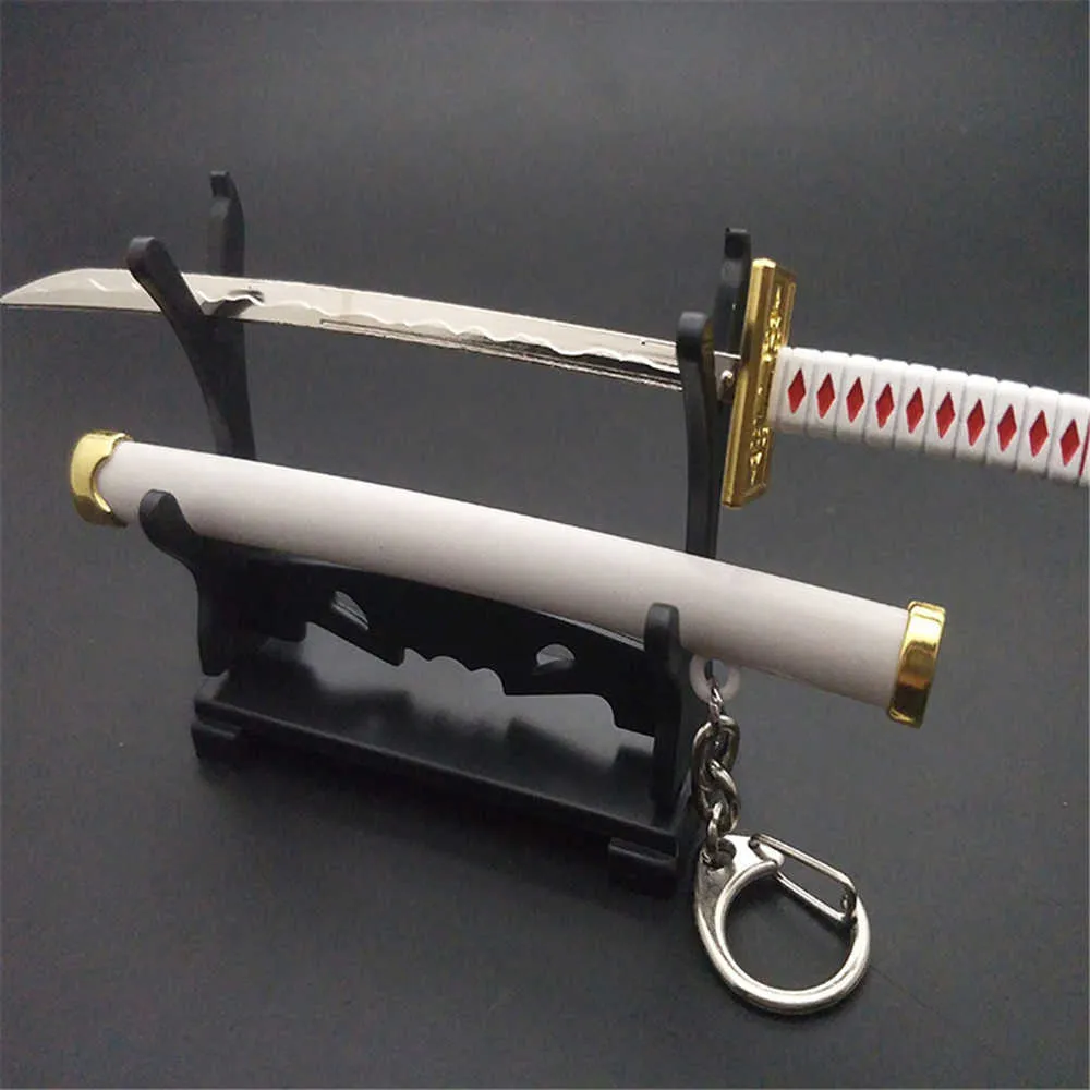 Oito cores Roronoa Zoro Espada Chaveiro Mulheres Homens Anime Faca Bainha Sabre Faca de Neve Chaveiro Katana Uma Peça 15cm Q053 Y0909397264