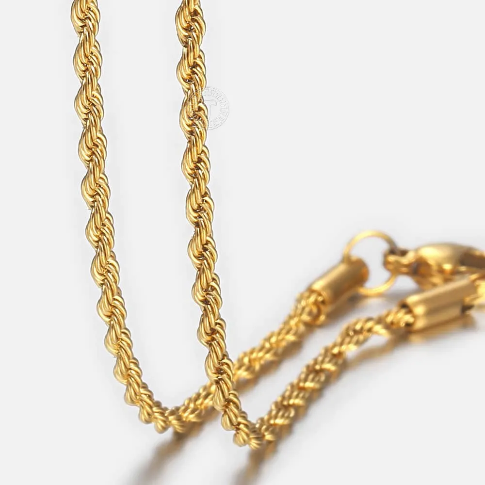 Chaîne en or pour hommes et femmes, corde Figaro de blé, chaîne à maillons cubains, colliers en acier inoxydable remplis d'or, bijoux masculins, cadeau Whole193s