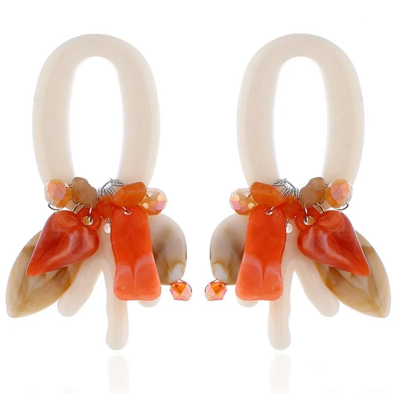 Boho Flower Women Dangle Statement Earrings Resin Charms Coral Layers Beads Drop Vintage Ethnic Jewelry ACE004 & Chandelier227n
