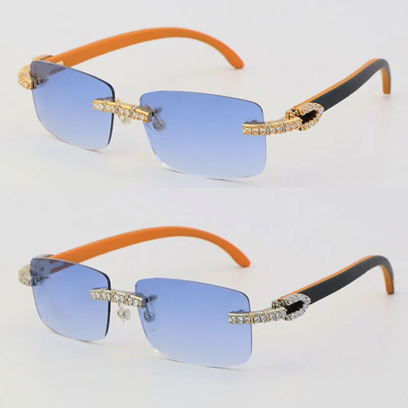 Новые металлические большие камни и бриллианты, солнцезащитные очки без оправы 757, деревянные очки, дизайнерская деревянная оправа для мужчин и женщин, линзы UV400, солнцезащитные очки Womans2034