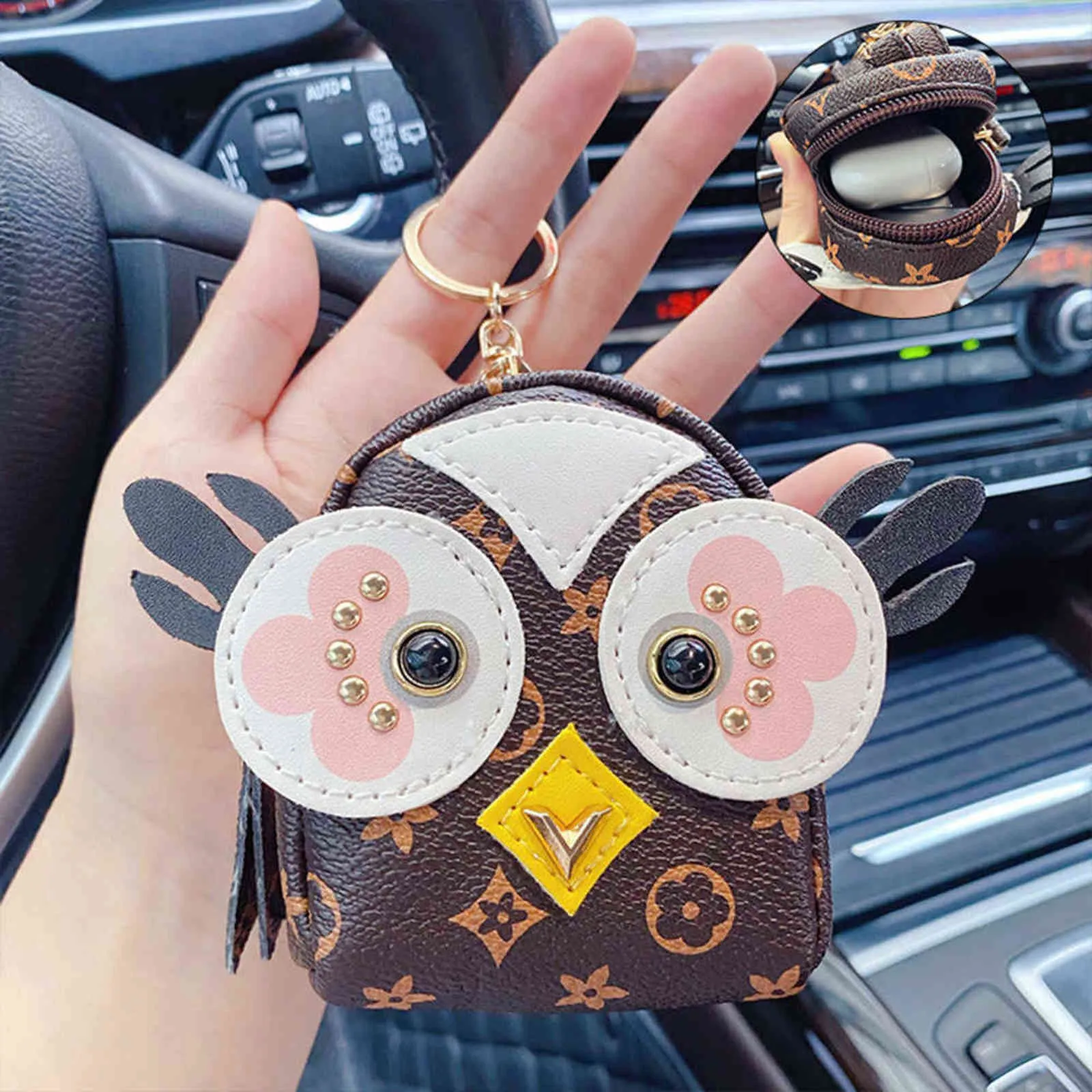 Car Keychain Leather Leather Cute Owl Owl Key Tag Case Mini Bag Bendant Gift Gift Missioner Expishory for Women Men H11269325031