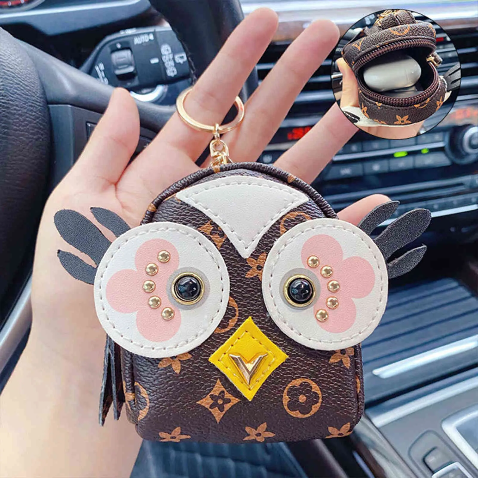 Porte-clés de voiture en cuir de luxe mignon hibou porte-clés étui Mini sac pendentif cadeau créatif marque accessoires de créateur pour femmes hommes H1126