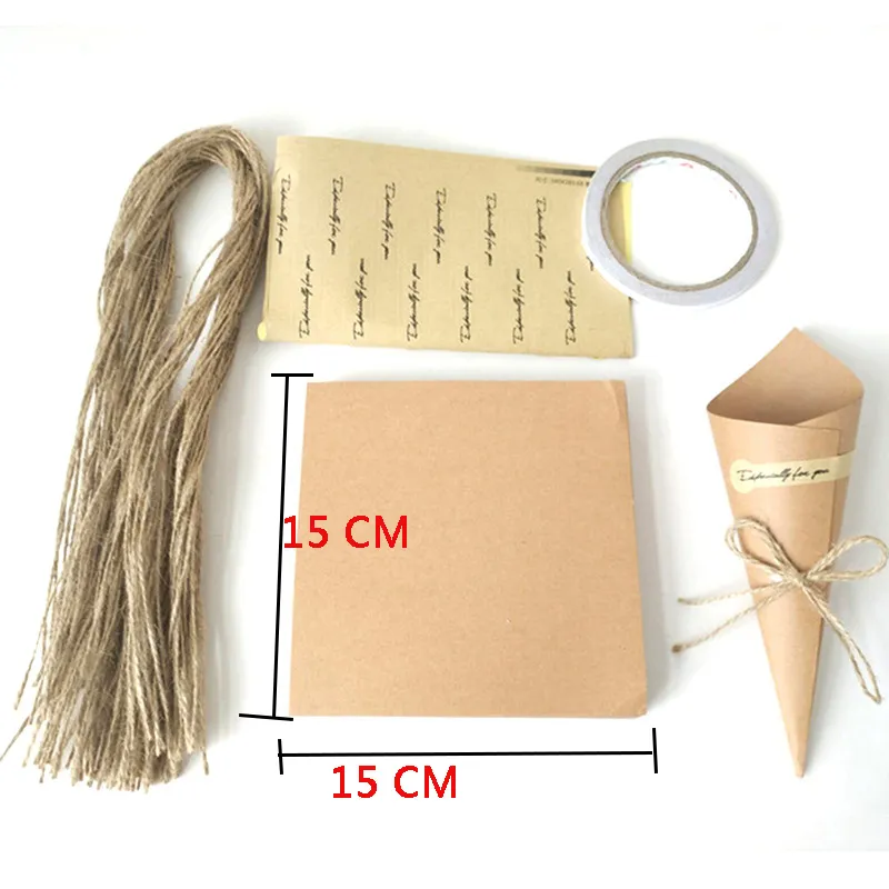 50st Packing Bag Cone Kraft Paper Bags Flower Gift Bag Chocolate Sweet Popcorn Wrapping Birthday Wedding Creative Folding 210402226H