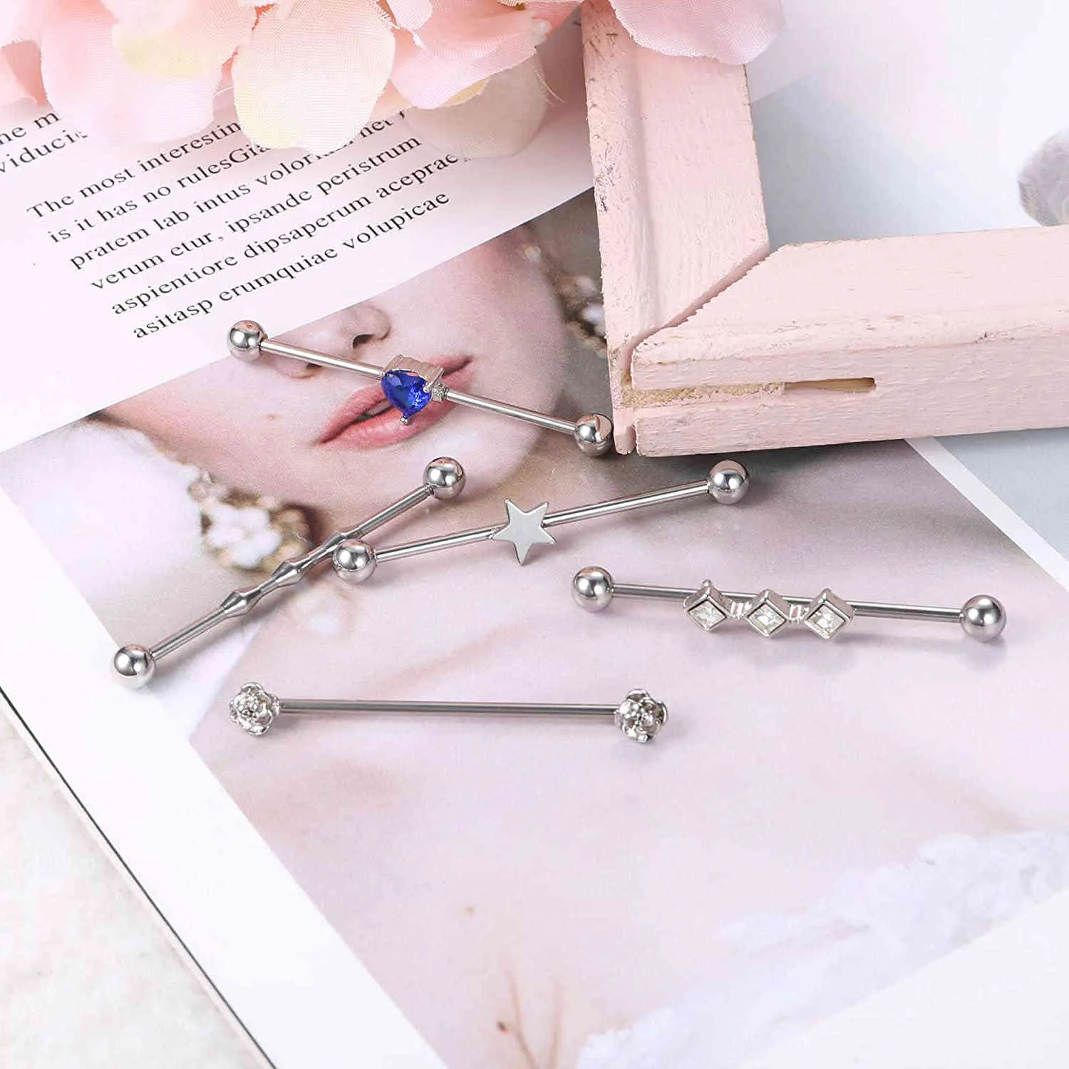 7 Stück 14G für Damen Herren Edelstahl Industrial Barbell Ohrring Knorpel Ohrringe Körper Piercing Schmuck