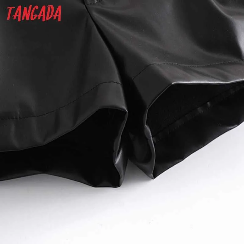Tangada Femmes Élégant Solide Faux Cuir Shorts Femme Rétro Casual Pantalones QN38 210719