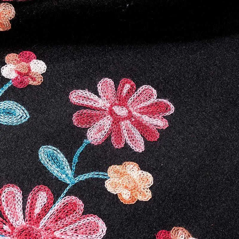 Zimowe ciepłe fliblower w rozmiarze haft wełniany maxi spódnica elegancka elegancka plisowana spódnica z wysokiej talii Korean Mom Office ubrania 210619