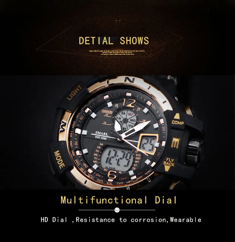 Smael Sport Watch Mężczyźni 2021 Zegar LED Digital Quartz Brance Watches Watches Męska marka „Watcheria cyfrowa Masculino272m