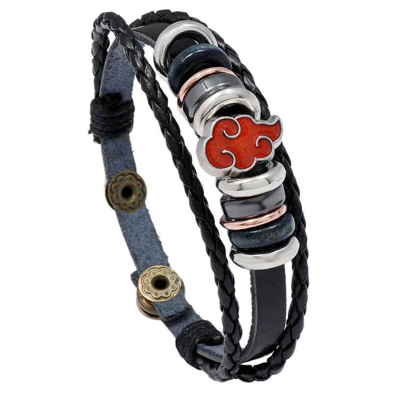 Bracciale in pelle con ciondolo anime Braccialetti da uomo Fumetti Cartoon Akatsuki-Red-Cloud Bracciali donna Moda intrecciata un gioiello