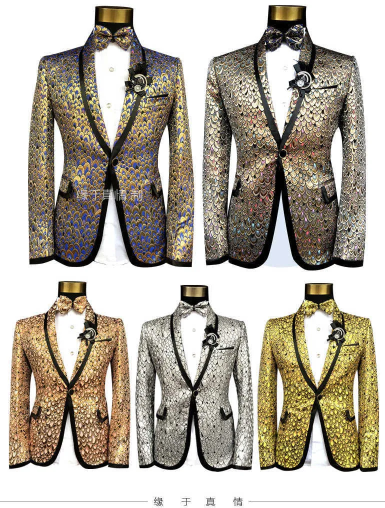 Abito oro Ultimo Cappotto Mutanda Design Pus Taglia 4xl 5xl 6xl Costume Homme Abiti da sposa uomo Abito da palcoscenico Tuxedo Oro Argento Blu X0909