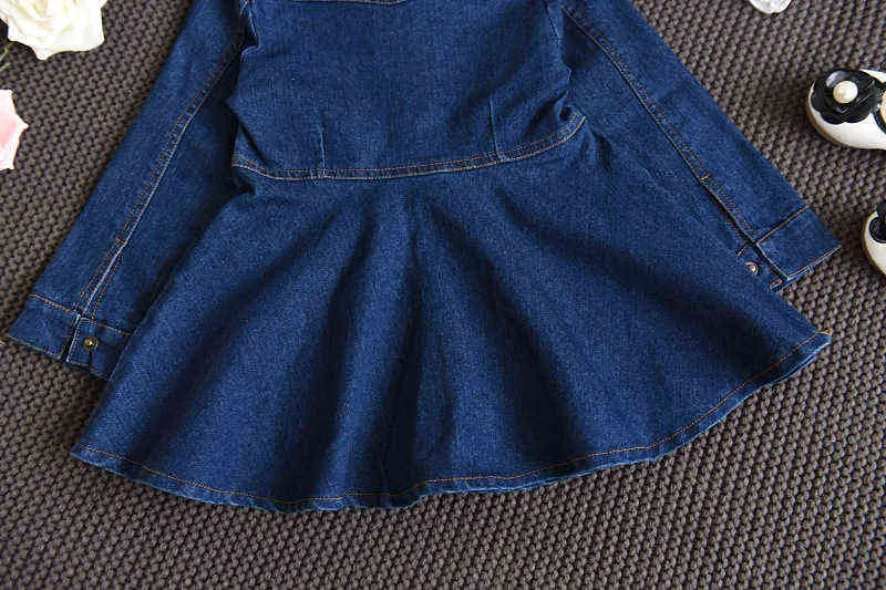 Filles Denim Robe Automne Petite et moyenne taille Mode Enfants Vêtements Manches longues Poche à revers Enfants Simple boutonnage 211231