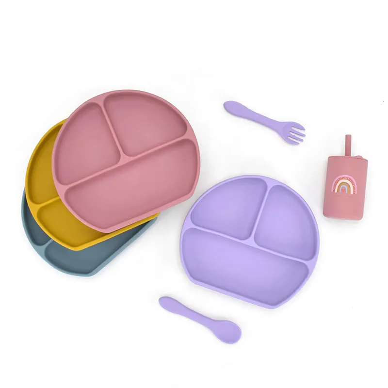 Bébé Silicone Assiette À Manger Avec Ventouse Un Sourire Libre Visage Alimentation Vaisselle Cuisine Enfants Formation Plats Assiettes Bol 220218